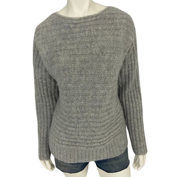 Gap Women's Sweater Size L Grey Scoop Neck Long Sleeve Ribbed Pattern - Picture 1 of 9